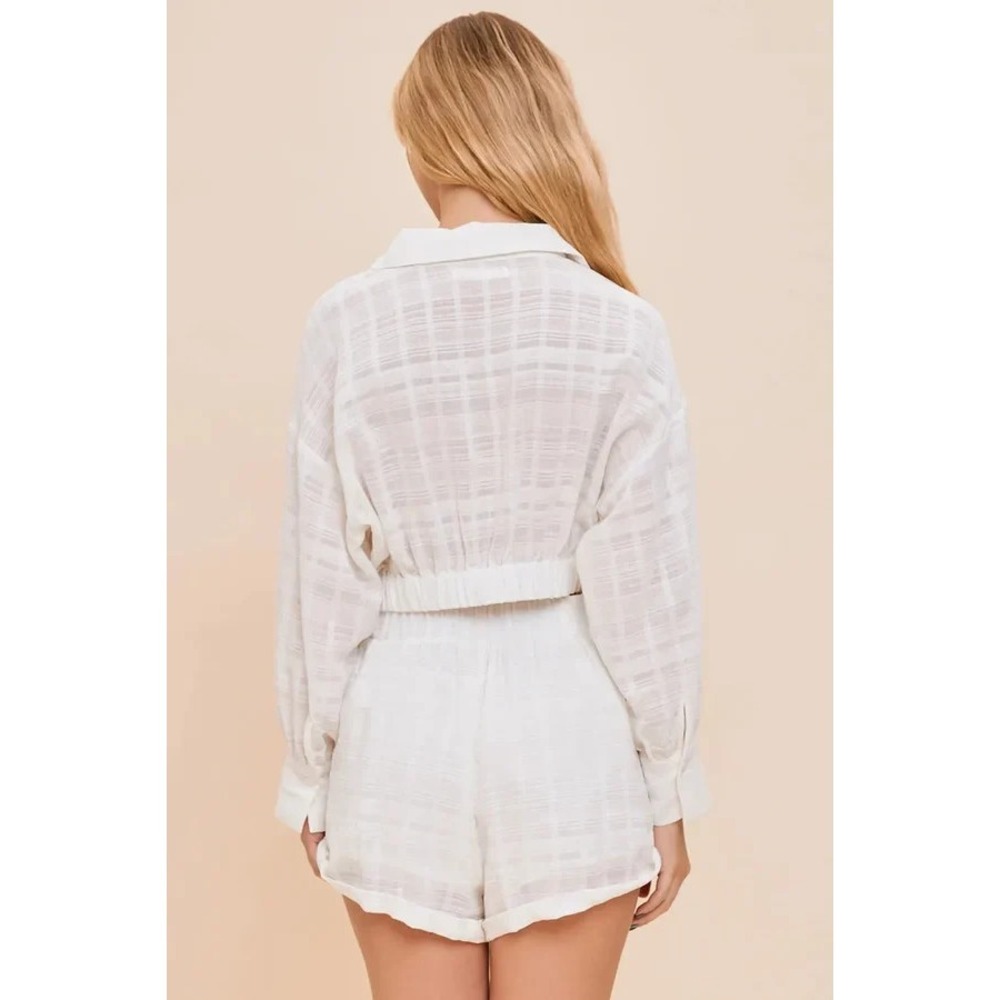 Mustard Seed White 2 Piece Cotton Textured Twist Crop Top & Shorts Set Small - Picture 13 of 16